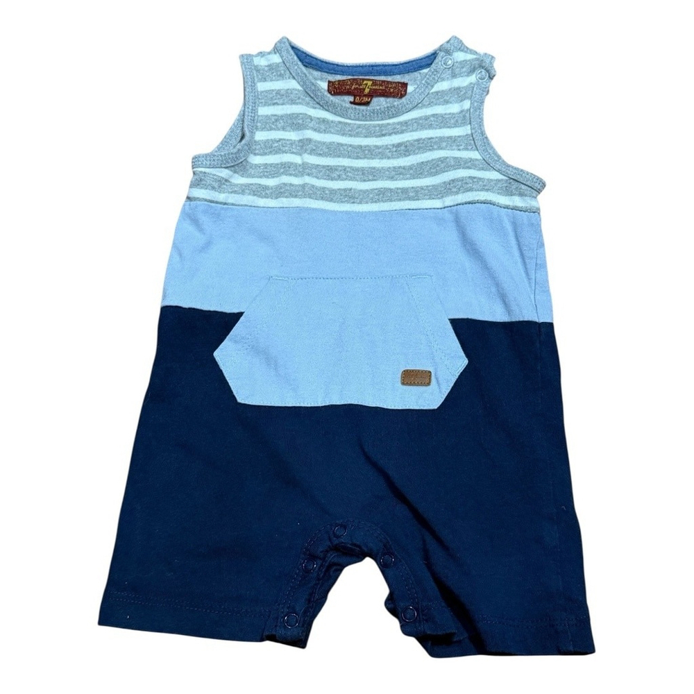 7 For All Mankind Baby Boys Romper 0-3 Months Sleeveless Striped One Piece Outfi
